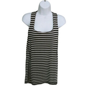 ACX  Athleisure Workout Wear Tank Top Black White Stripes Criss Cross Back M